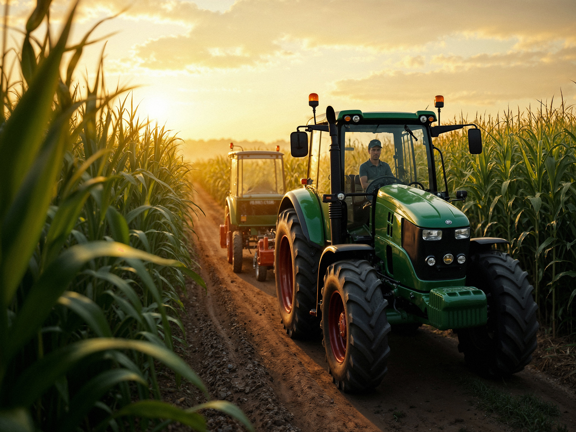 Ubezpieczenia rolnicze Gryfice – pole i traktor o zachodzie słońca